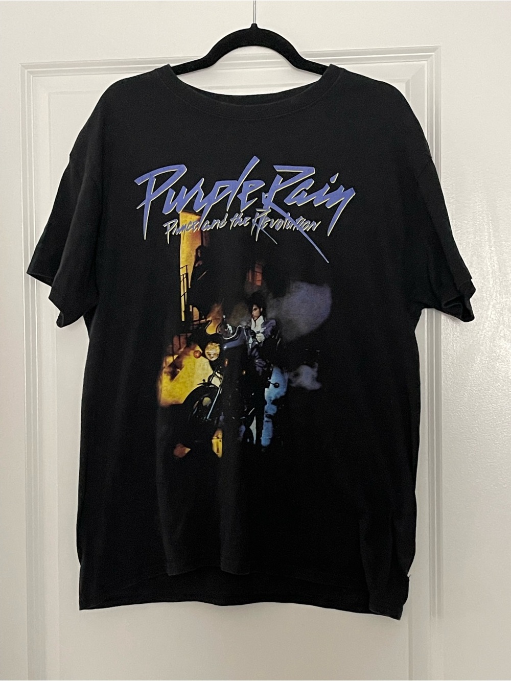 Prince Black 'Purple Rain' Graphic Tee with Purple Logo-Size L